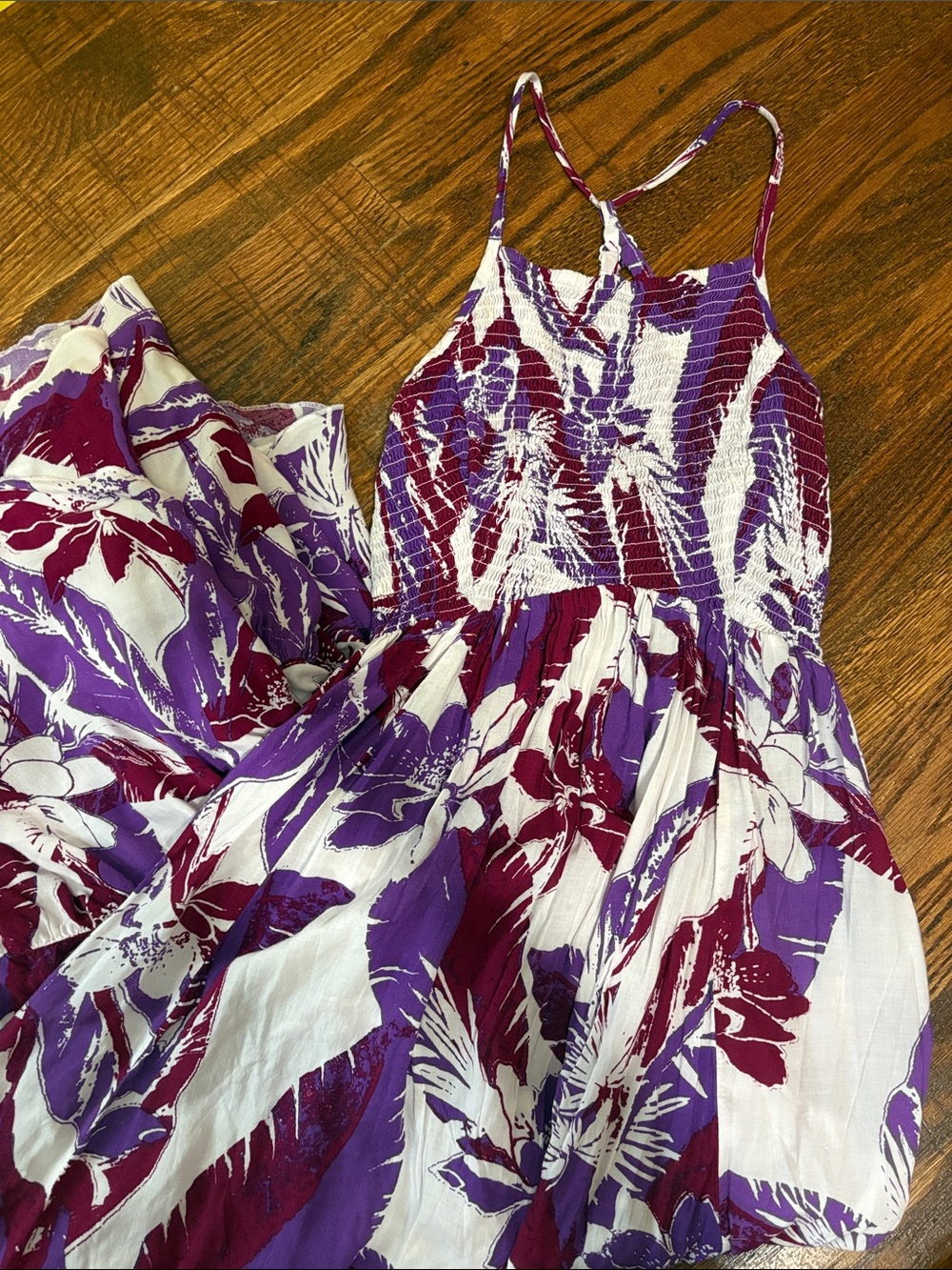 Purple & White Floral Smocked Sundress